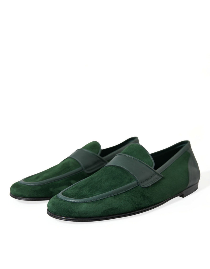 Mocasines de cuero de terciopelo esmeralda para hombres