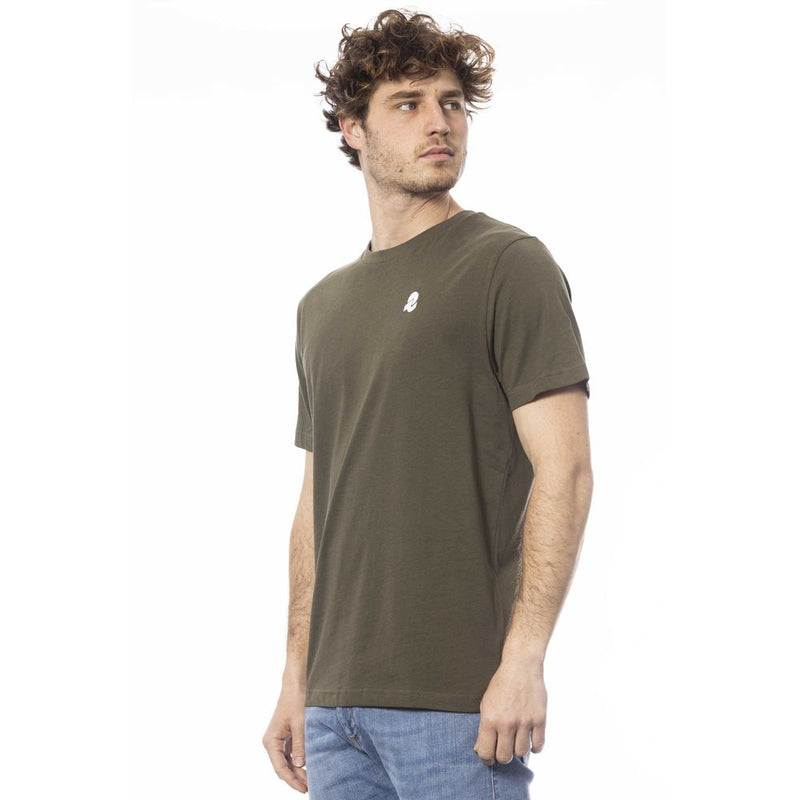 Elegantes grüne Crew Neck -Baumwoll -T -Shirt