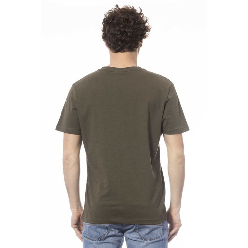 Elegante camiseta de algodón de la tripulación verde de la tripulación