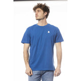 Elegante camiseta de algodón azul con logotipo de pecho