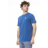 Elegantes blaues Baumwoll -T -Shirt mit Brustlogo