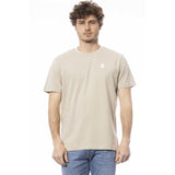 Tee del logo del collo di cotone beige in cotone