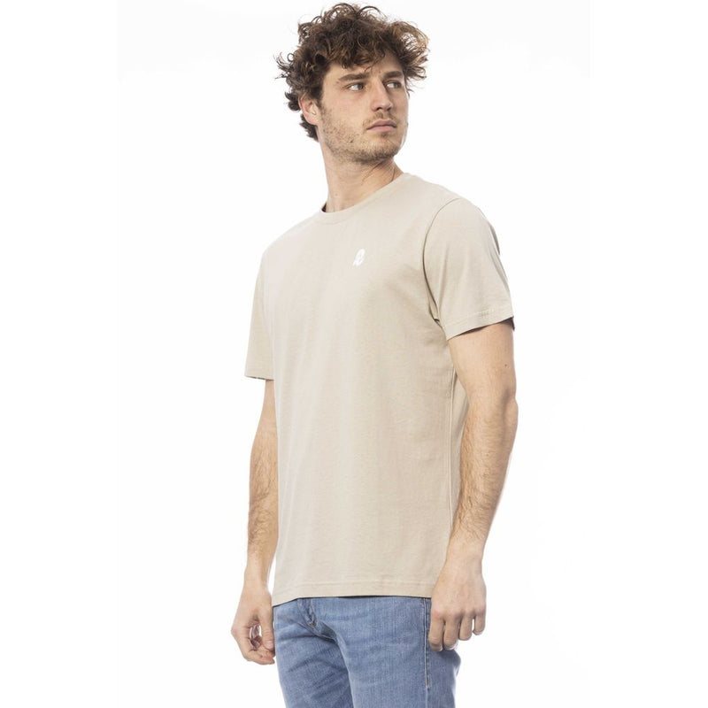 Tee del logo del collo di cotone beige in cotone