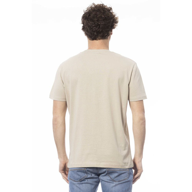 Tee del logo del collo di cotone beige in cotone