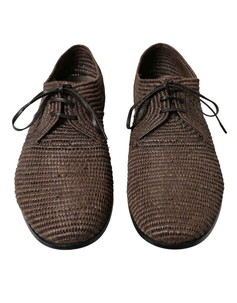 Elegante Raffia Upper Derby Schuhe - Schnürung in Braun