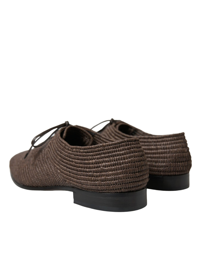 Elegant Raffia Upper Derby Shoes - Lace Up in Brown