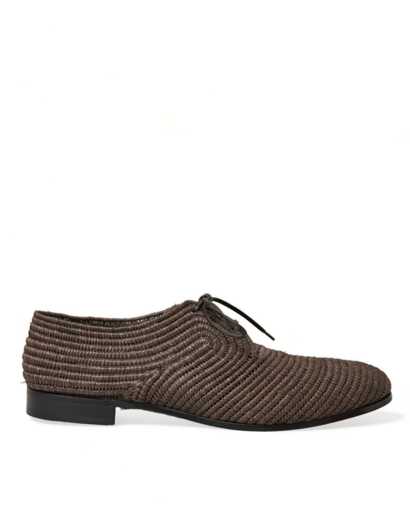 Elegant Raffia Raffia Upper Derby Shoes - Lacet Up in Brown