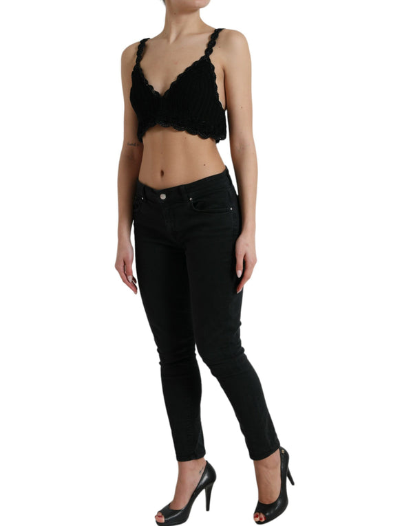 Elegante Top de corsé de crochet negro