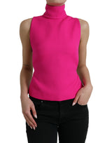 Eleganter rosa Rollkragenpullover ärmellose Wolltop