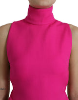 Eleganter rosa Rollkragenpullover ärmellose Wolltop