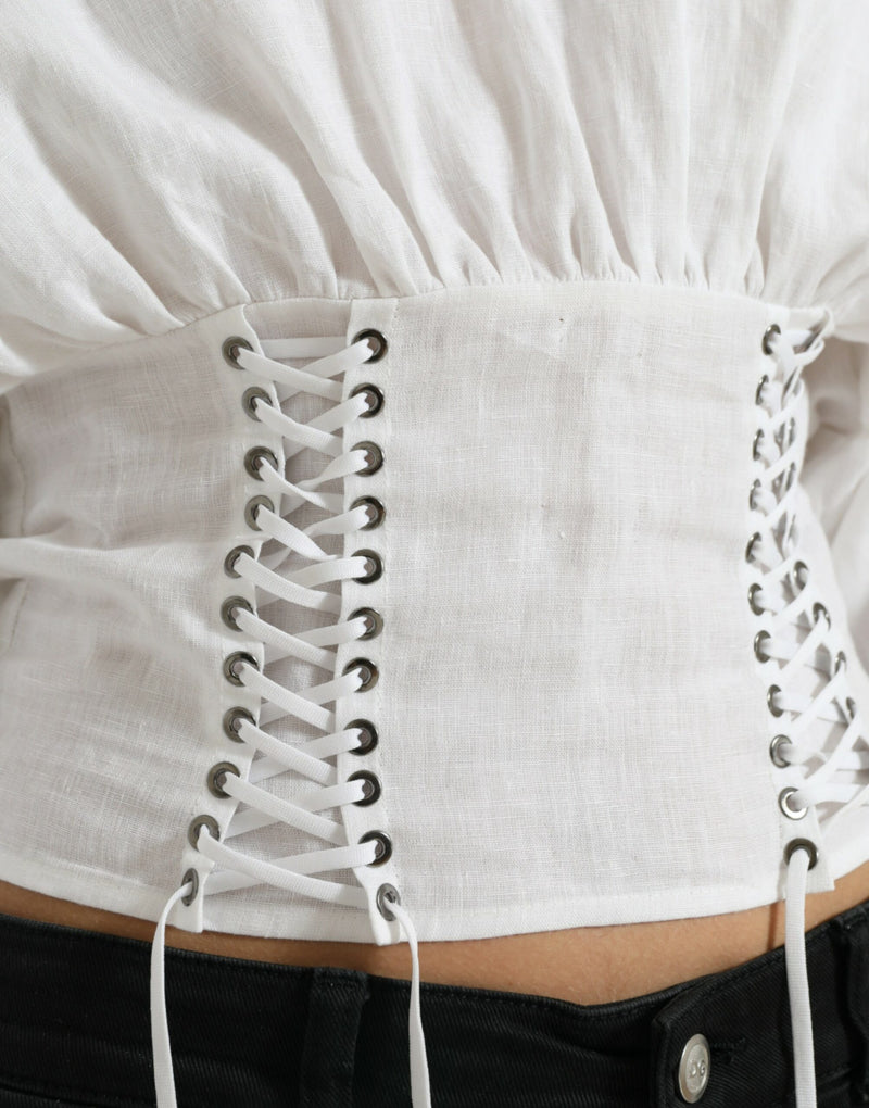 Élégant haut de corset à lacets blanc