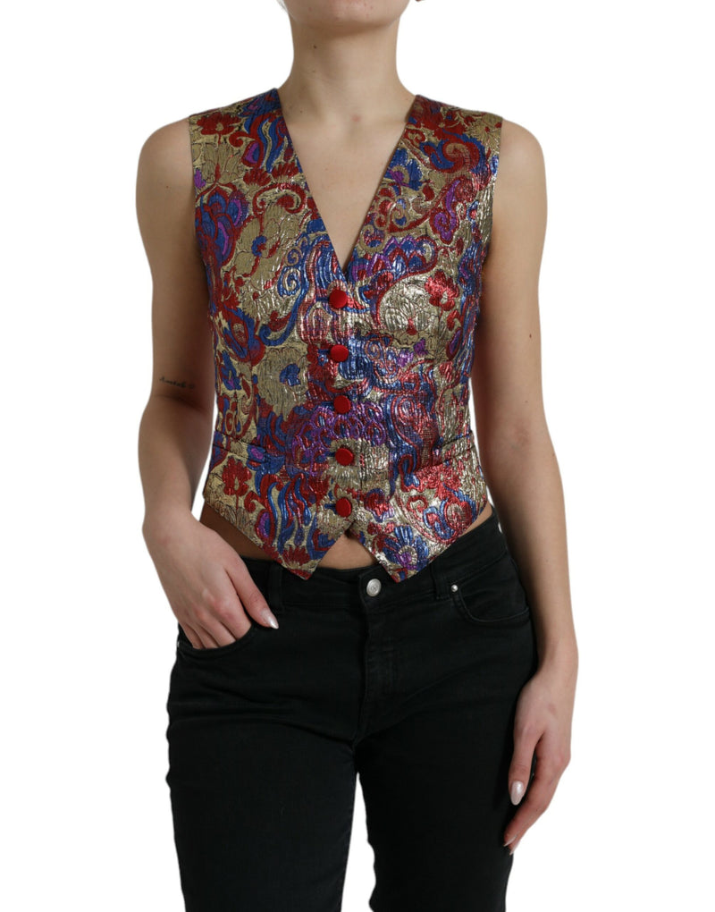 Gilet de gilet jacquard à imprimé floral multicolore