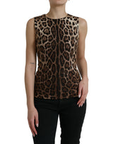 Schlankes Tanktop aus dem Seidenblech mit Leopardenmuster