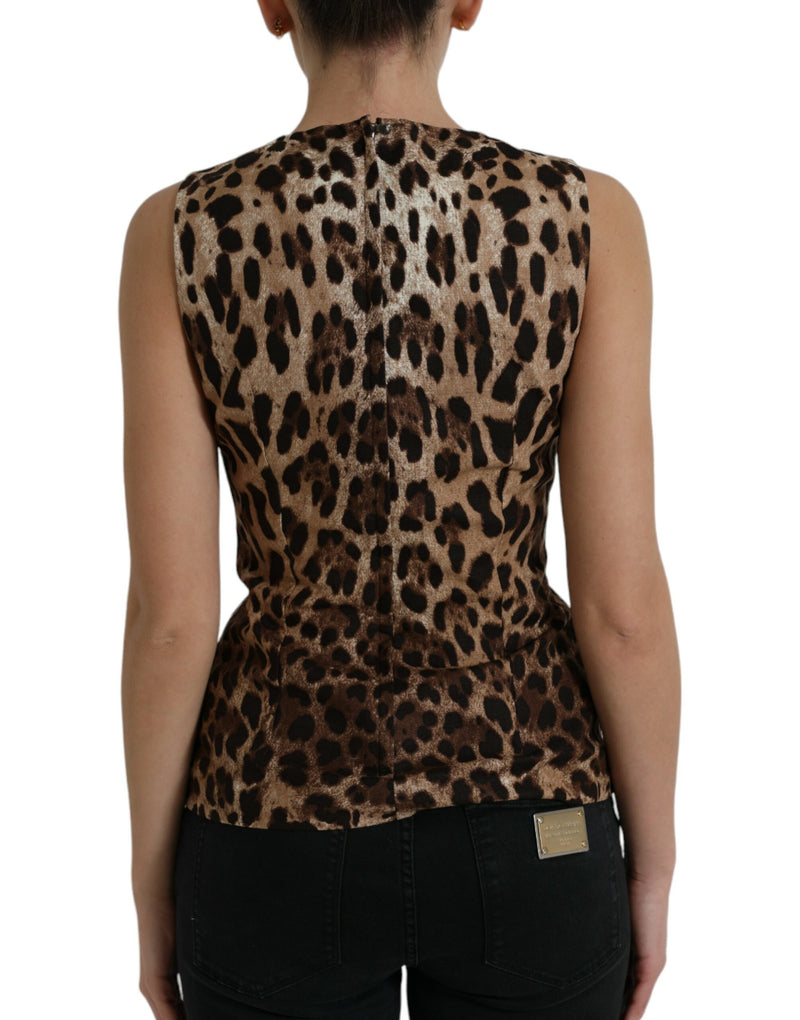 Schlankes Tanktop aus dem Seidenblech mit Leopardenmuster