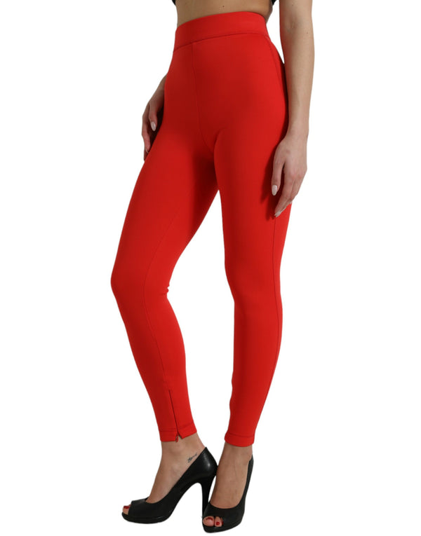 Elegantes leggings rojos de cintura alta