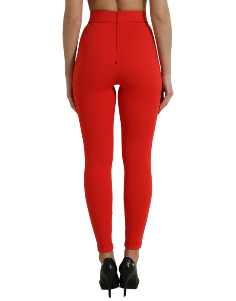 Elegant High Waist Red Leggings