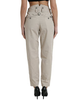 High-Waisted Tapered Fashion Pants - Beige