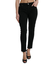 Elegante mittlere Taille Stretch Jeans in Schwarz