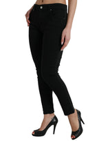 Elegante mittlere Taille Stretch Jeans in Schwarz