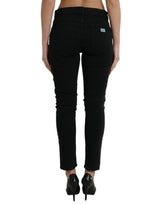 Elegant Mid Waist Stretch Jeans in Black