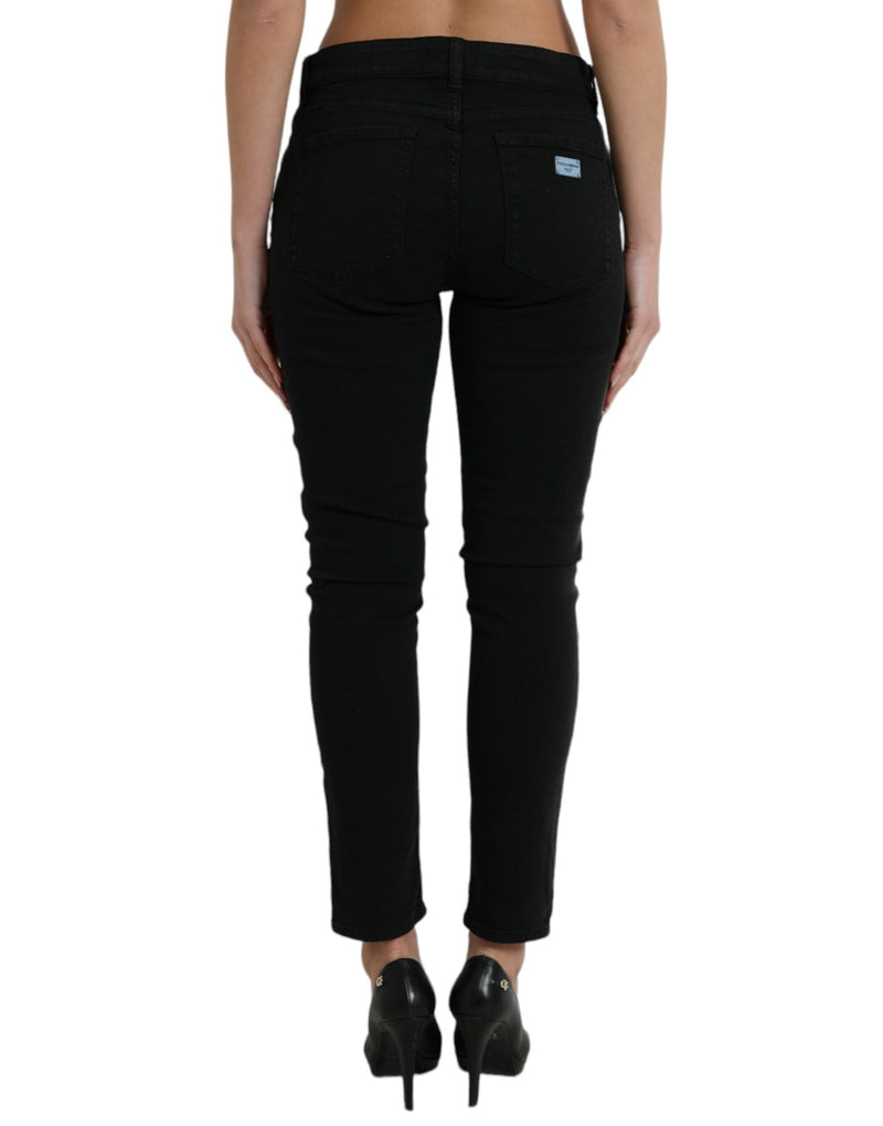 Elegant Mid Waist Stretch Jeans in Black