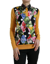 Elegante patchwork Henley Silk Blend Sweater