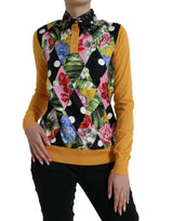 Elegante patchwork Henley Silk Blend Sweater