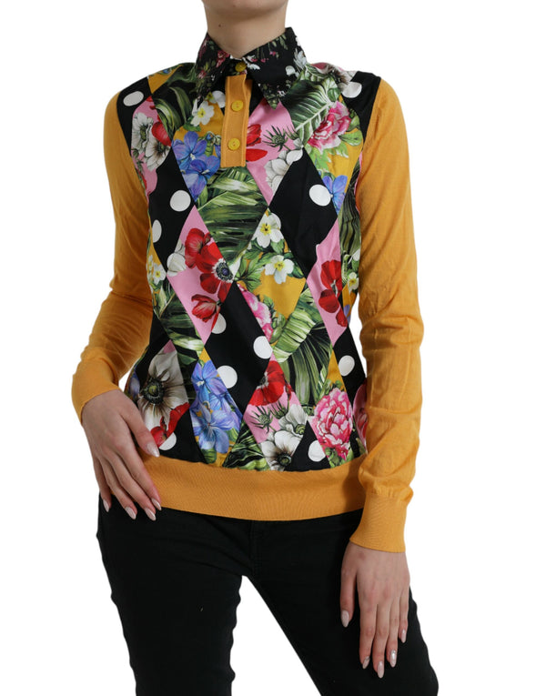 Elegantes Patchwork Henley Seidenmischpullover