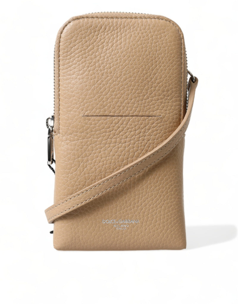 Bolsa telefónica de cuero de cuero beige beige