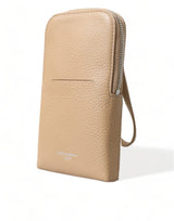 Elegante beige Leder Crossbody -Telefontasche