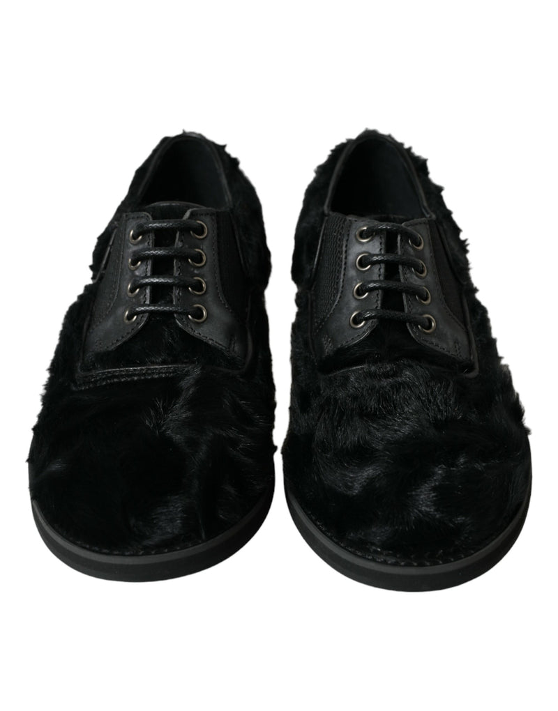 Elegant Black Fur derby Derby Derby chaussures pour hommes