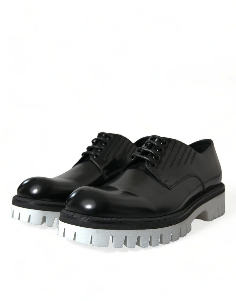 Scarpe derby in pelle sofisticate in pelle in bianco e nero