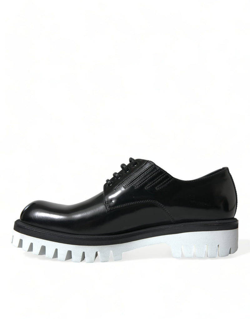 Scarpe derby in pelle sofisticate in pelle in bianco e nero