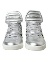 Sneaker in pelle in pelle argento