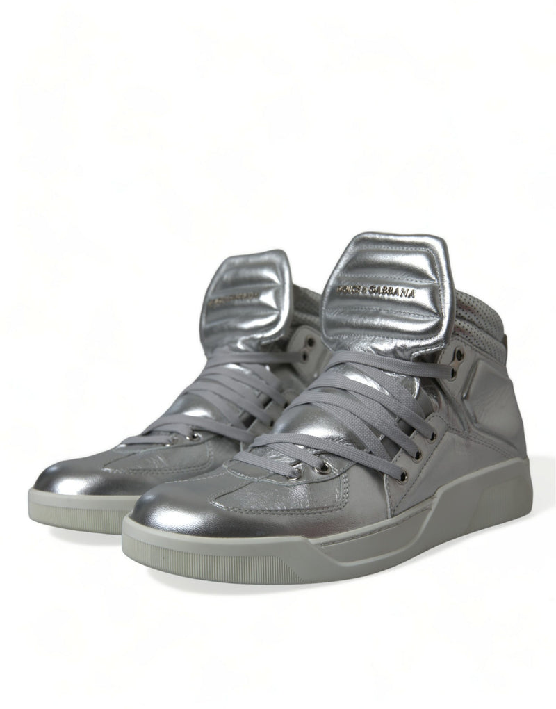 Silberne Leder-High-Top-Turnschuhe