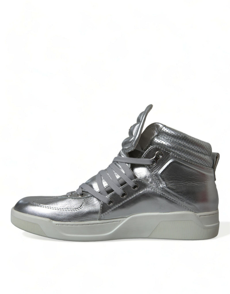 Silberne Leder-High-Top-Turnschuhe