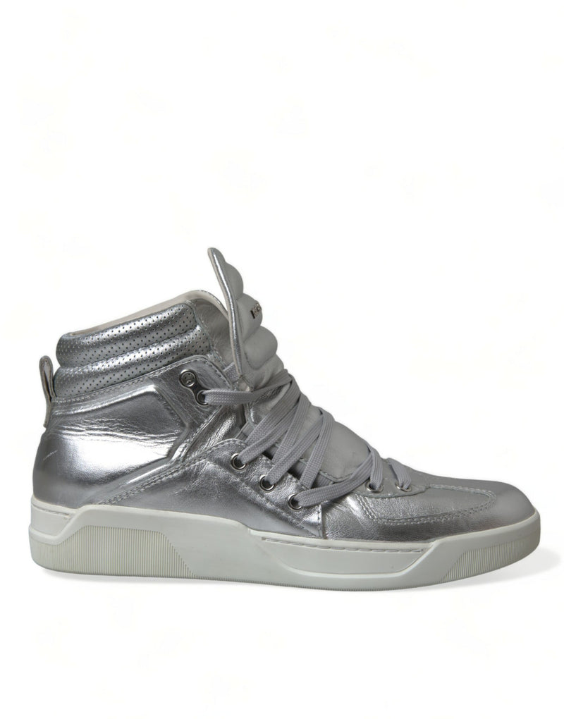 Silberne Leder-High-Top-Turnschuhe