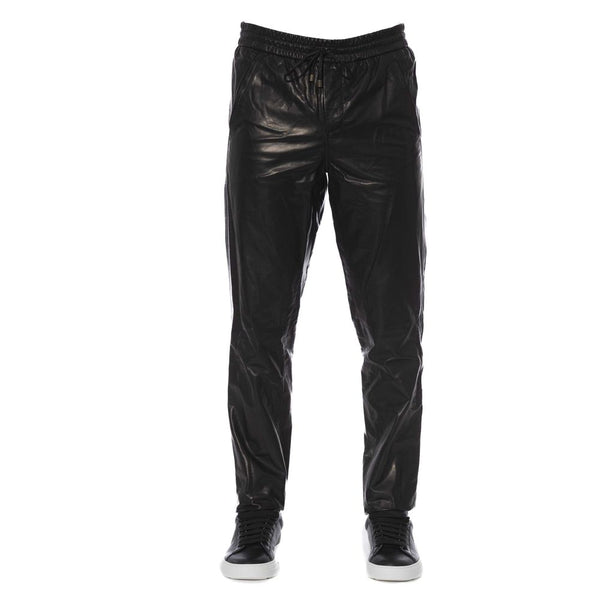 Pantaloni eleganti in pelle nera per uomini