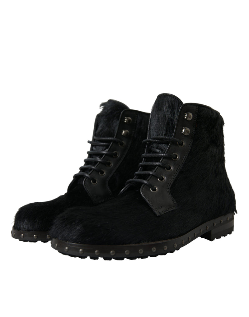 Elegant Black Calf Leather Lace-Up Boots