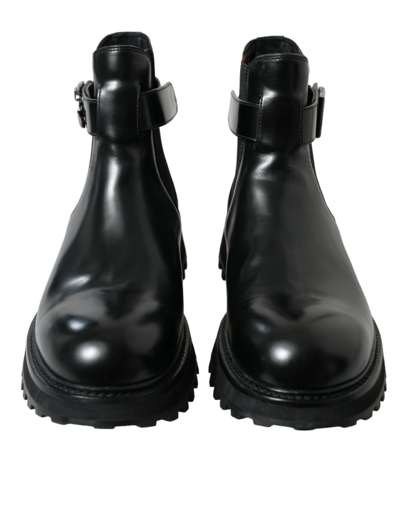 Elegante schwarze Kalb Leder Chelsea -Stiefel