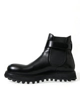 Elegante schwarze Kalb Leder Chelsea -Stiefel