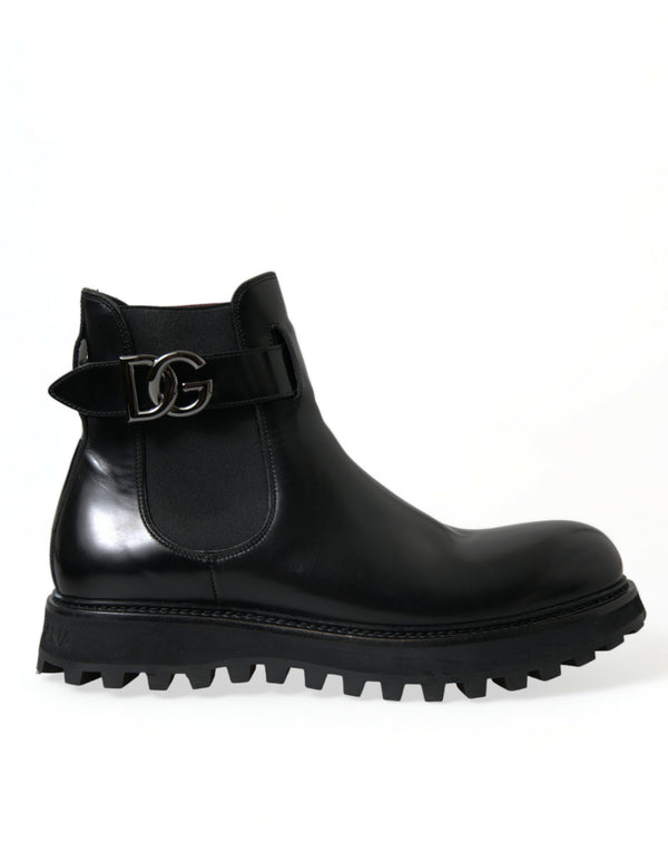 Elegante schwarze Kalb Leder Chelsea -Stiefel