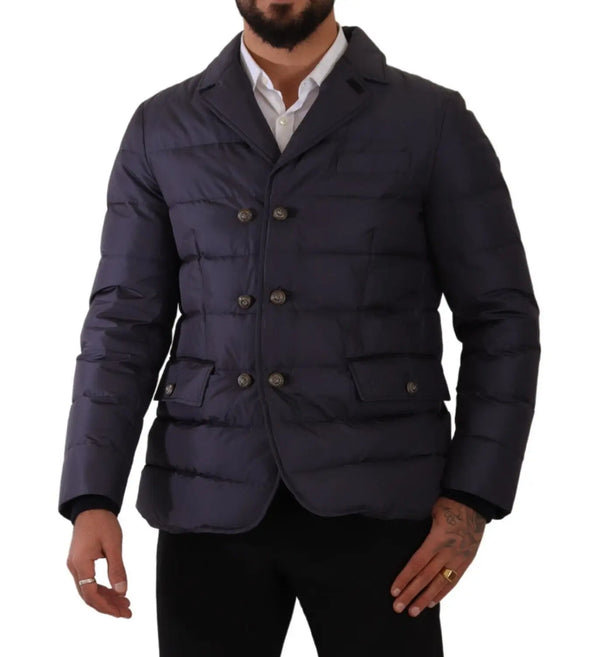 Elegante chaqueta de mezcla de seda azul oscuro