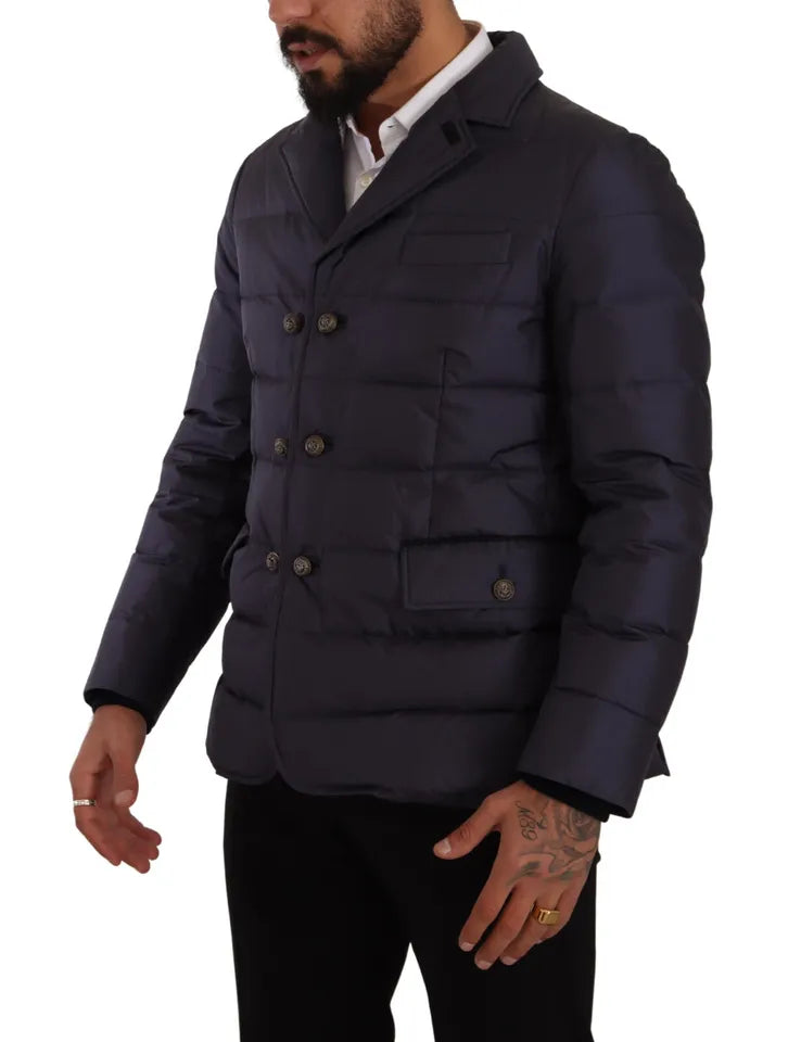 Elegante dunkelblaue Seidenmischjacke