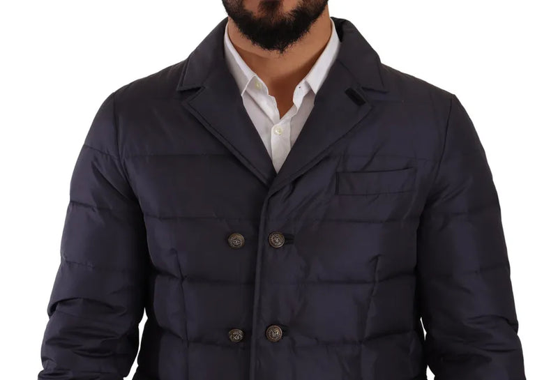 Elegante dunkelblaue Seidenmischjacke