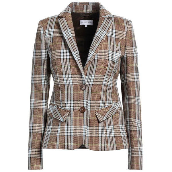 Elegante blazer di miscela di cotone a motivi tartan