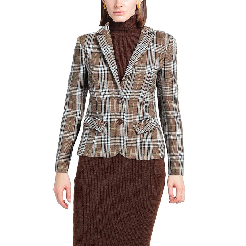 Eleganter Tartan gemusterter Baumwollmischblazer