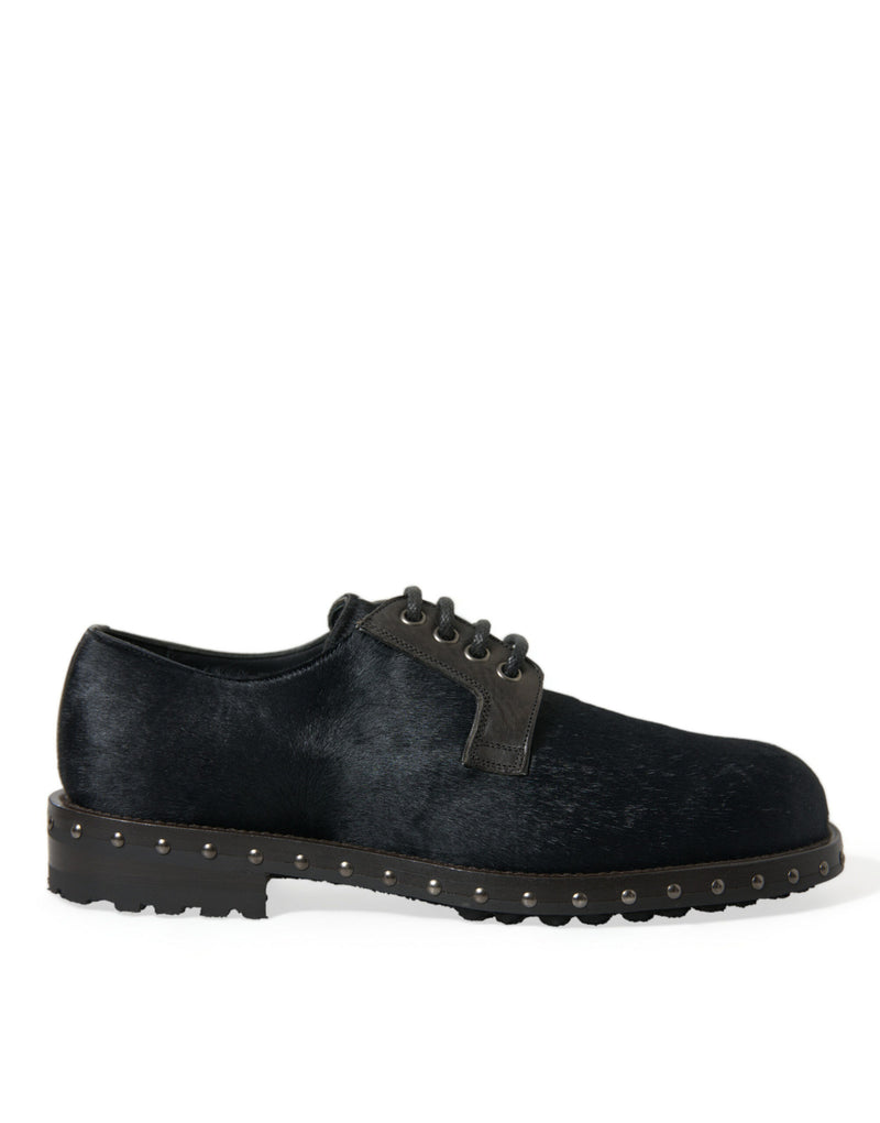 Eleganti scarpe derby di pelliccia di vitello nero