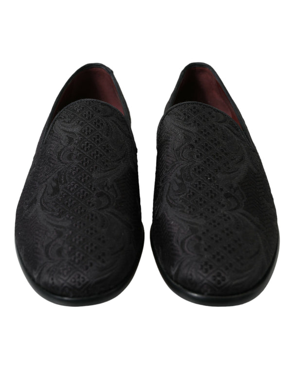 Mocassins de robe en brocart noir élégant