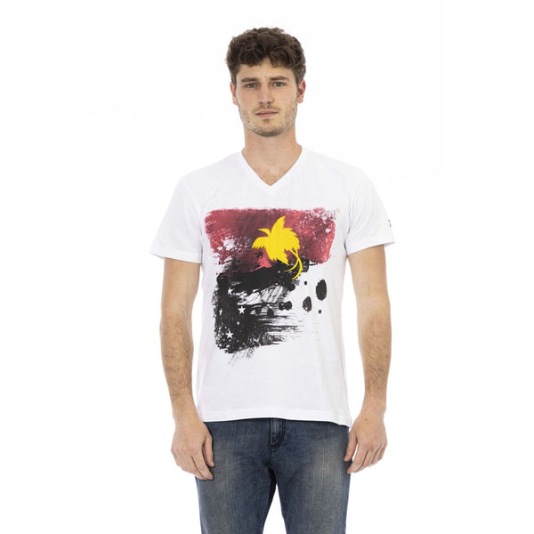 Elegantes weißes V-Ausschnitt-T-Shirt mit Frontdruck